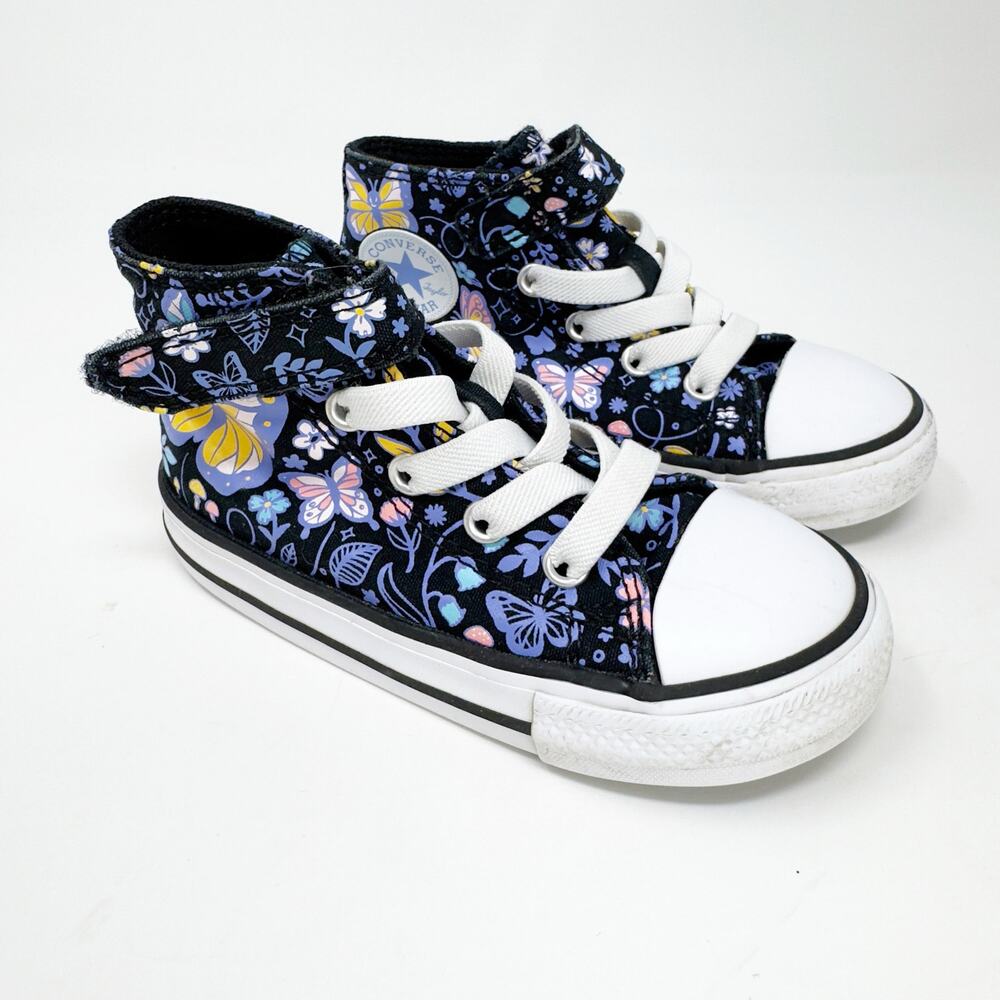 Toddler CONVERSE ALL STAR EUC Black Butterflies Gnomes Hi Top Sneakers Size 7 - Picture 2 of 5